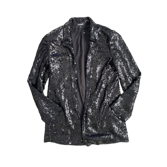 Express Jackets & Blazers - Express Sequin Blazer Women's Small Longline Black Open Front Lined Glam Club